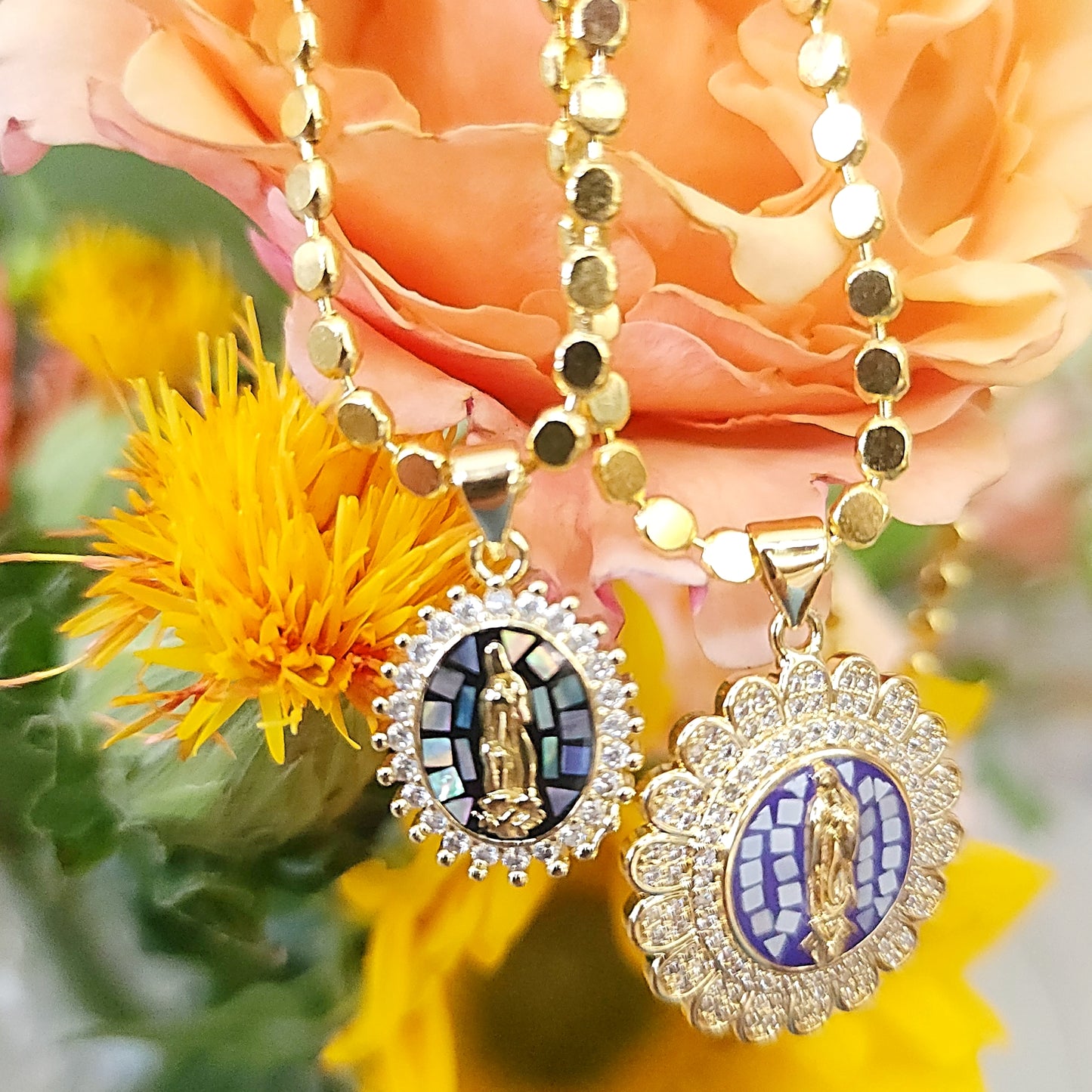 Mosaic Mary Small Charm ~ Unique One Necklace