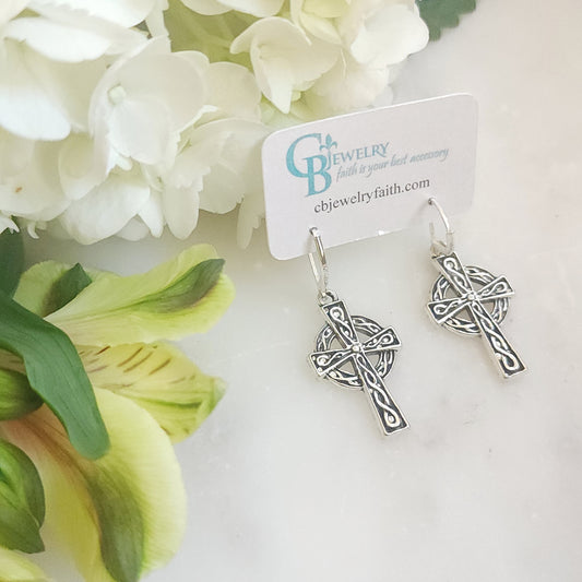 Celtic cross silver or gold earrings