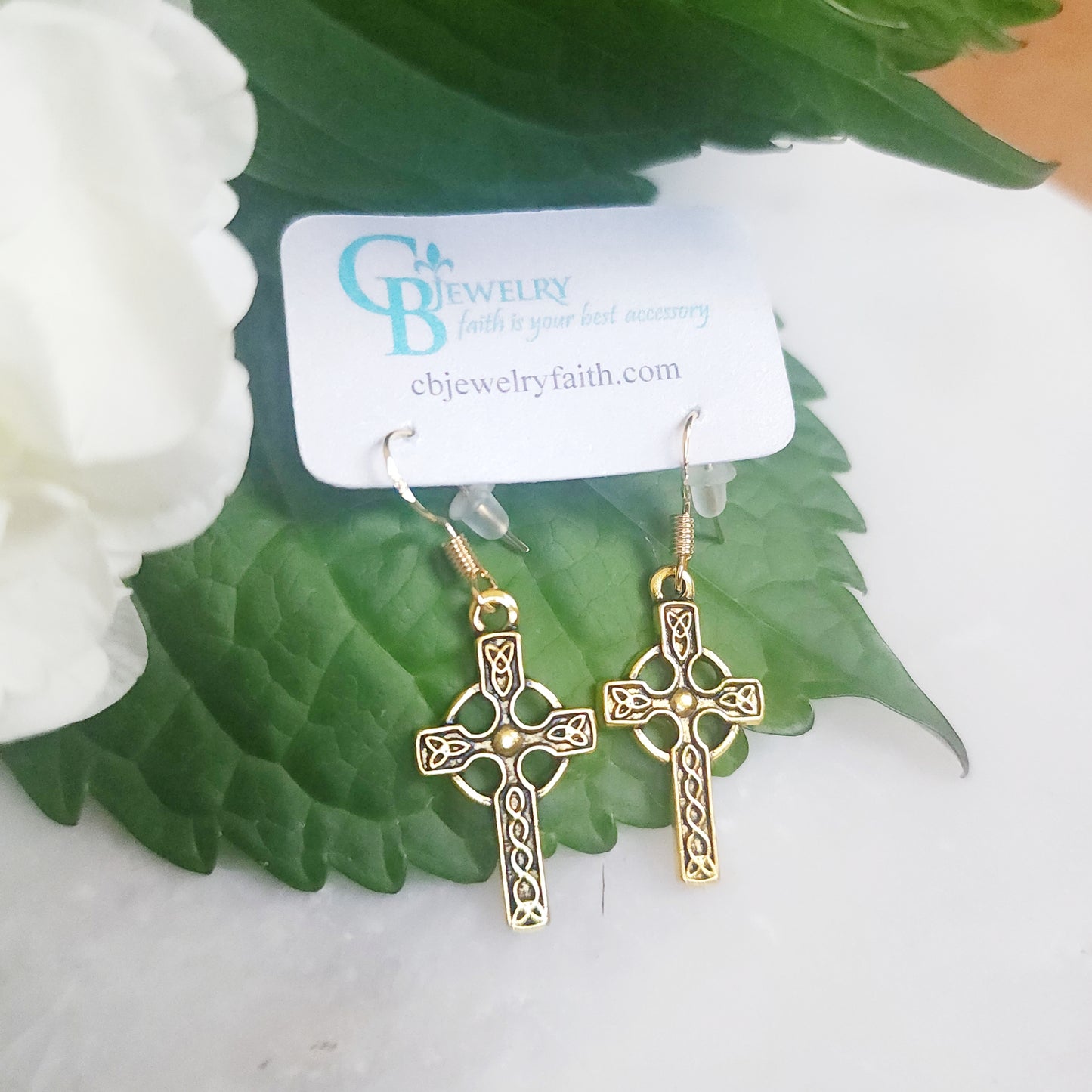 Celtic cross silver or gold earrings