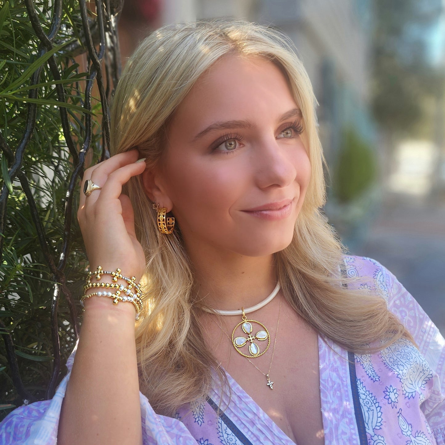 Cream Leather Choker with Crown of Life charm