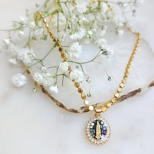 Mosaic Mary Small Charm  ~ Unique One Necklace