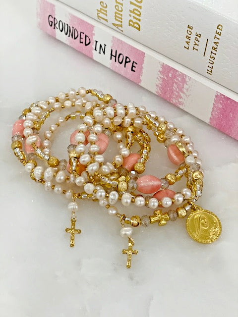 WWP Custom Pearl Rosary Bracelet